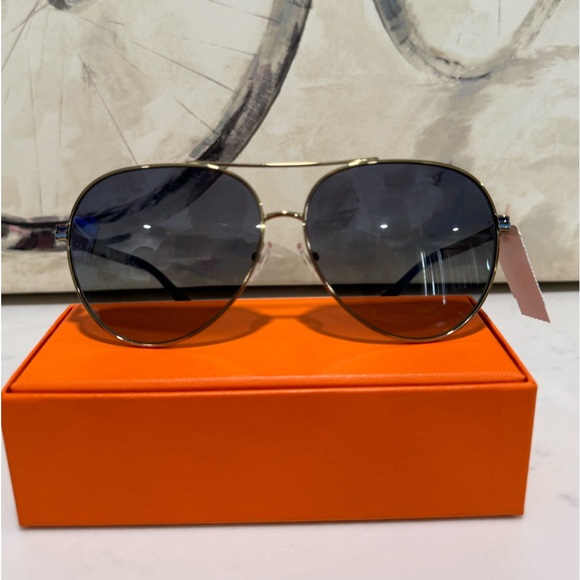 TORY BURCH blue/gold aviator sunglasses ❤️ - Picture 5 of 16